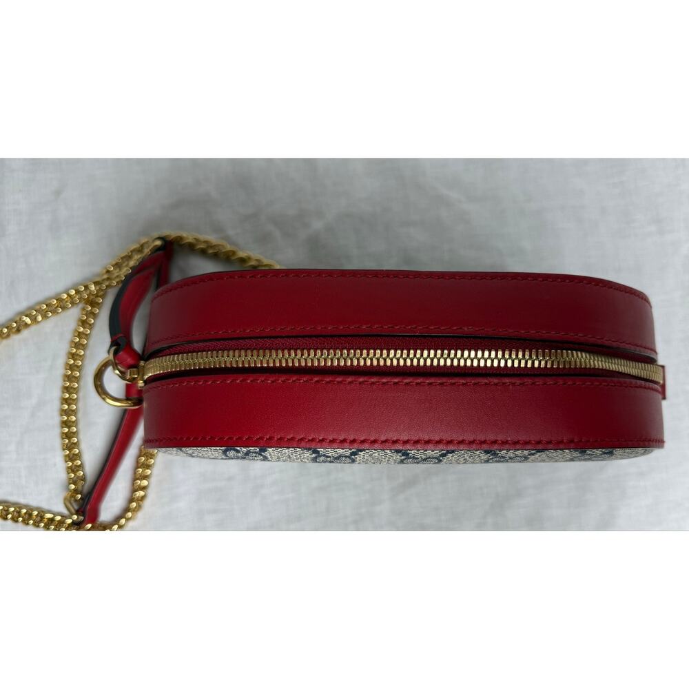 Gucci GG Supreme Mini Chain Crossbody Camera Bag - Hibiscus Red, Beige & Navy - Picture 6 of 15